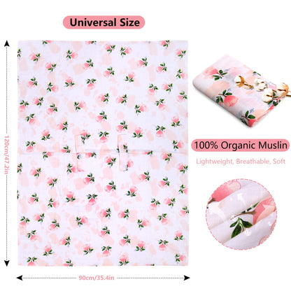 Rquite Car Seat Cover, Muslin Cotton Infant Car Seat Canopy, Breathable Baby Carrier Cover, Summer Stroller Sun Shade, Flower
