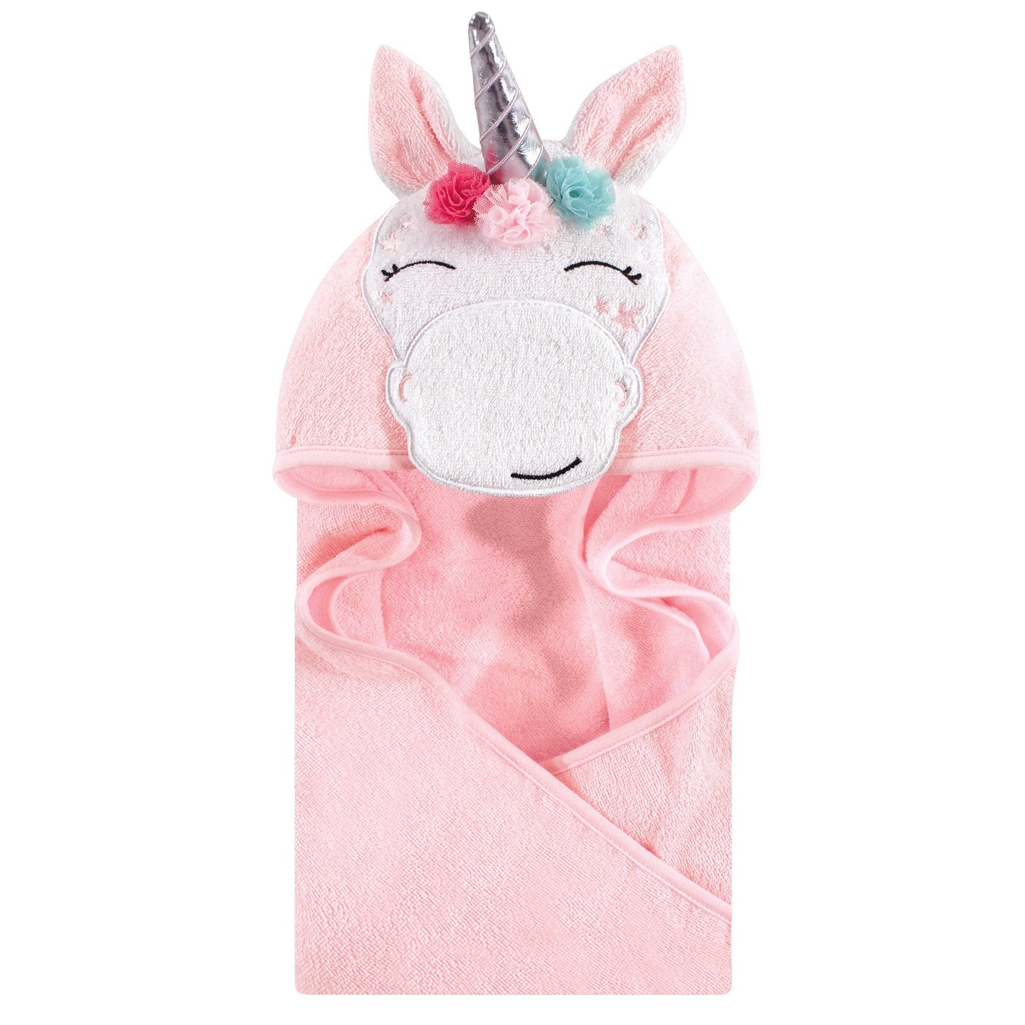 Hudson Baby Unisex Baby Cotton Animal Face Hooded Towel, Pretty Elephant, One Size