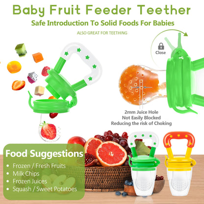 WAJIAYON Baby Fruit Feeder Pacifier | Infant Food Feeder Pacifier & Food Dispensing Spoon | Mesh Fresh Fruit Teethers for Babies | Silicone Feeder Baby Shower Gifts for Boys and Girls (Pink)