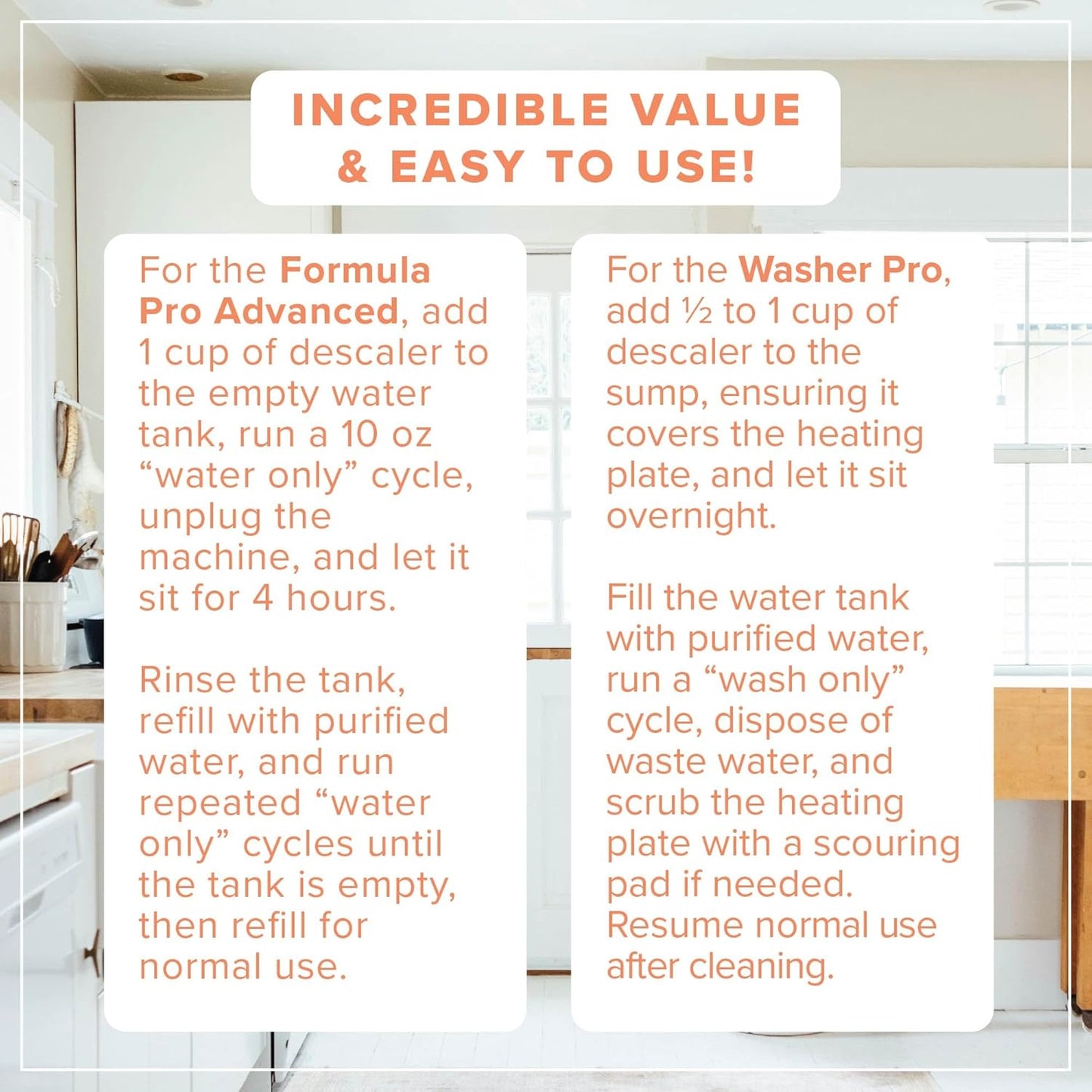 Descaler Compatible with Baby Brezza - 4 to 8 Uses - Descaler for Baby Bottle Dispensers & Washers - 32 oz Universal Cleaning Solution - Safe, All-Natural, Removes Mineral Buildup & Residue