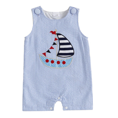 YINGISFITM Newborn Baby Boy Clothes Sailboat Overalls Sleeveless Jumpsuit Infant Bodysuit Toddler Outfits