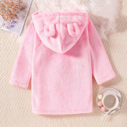 Toddler Unisex Baby R𝐨be Hooded Fleece Bathr𝐨be and Towel for Kids Boys Girls Plush Flannel Bathr𝐨be Warm Winter