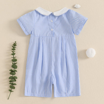 Baby Boy Rompers Half Button-up Jumpsuit Short Sleeve Bodysuit Summer Clothes