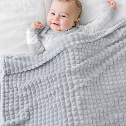 HOMRITAR Baby Blanket for Boys Girls Fleece Super Soft Plush Fuzzy Cozy Toddler Blanket with Square 3D Jacquard Grid Design Luxury Lightweight Bed Blanket for Newborn Infant Cream, 30 x 40 Inch