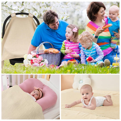 SERAPHY 100% Muslin Cotton Car Seat Covers for Babies, Universal Baby Car Seat Cover, Breathable Muslin Carseat Cover Canopies for Boys and Girls, Soft Infant Car Seat Cover for Summer — Rabbits