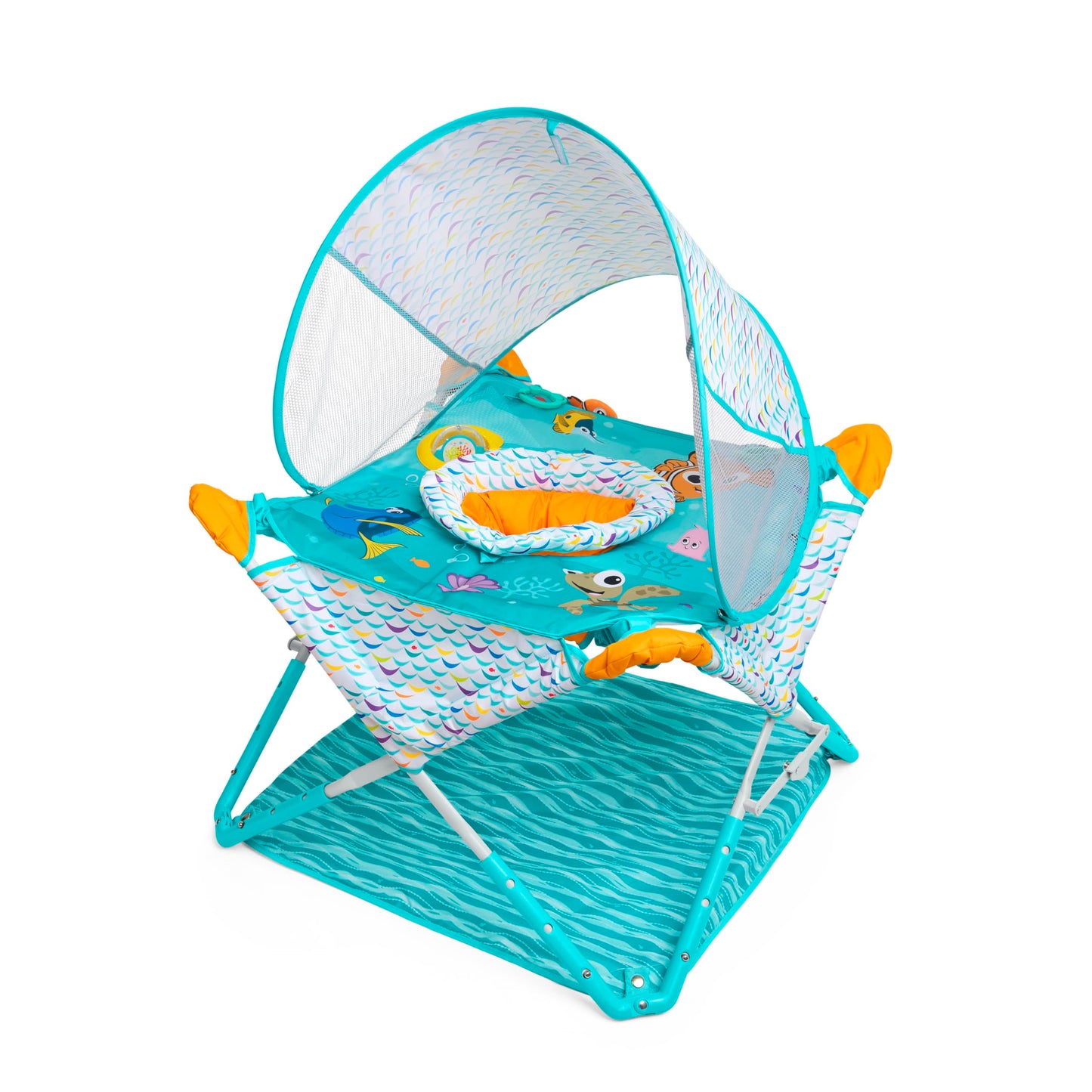 Bright Starts Pop 'N Jump Portable Activity Jumper, Indoor/Outdoor Use, Owl Forest with 4 Sensory Toys, Ages 6-12 Months