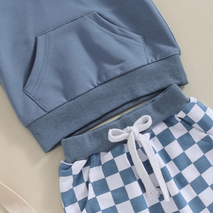 Toddler Baby Boy Summer Outfit Short Sleeve Hooded Stripes Top Casual Shorts Set Infant Newborn Clothes 6 12 18 24 Month