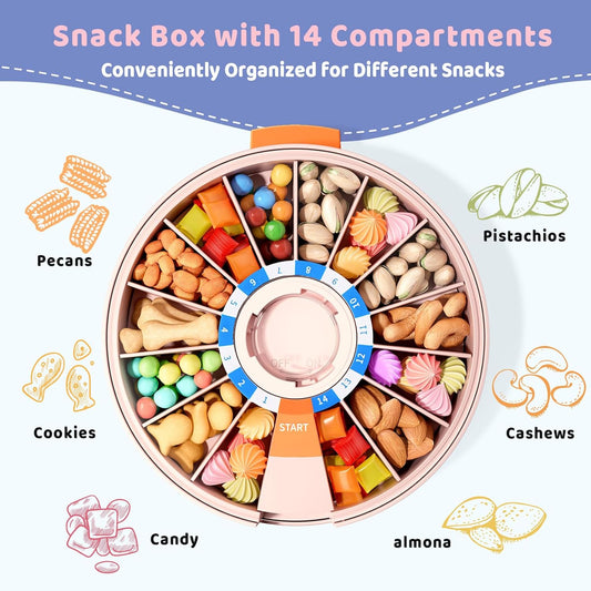 Zoksi Fun and Healthy Snack Dispenser for Children, Daily Snack Organizer for Nuts, Candy - Desk Stand Snack Box for Kids with Portion Control, Interactive Design, BPA-Free (Pink)
