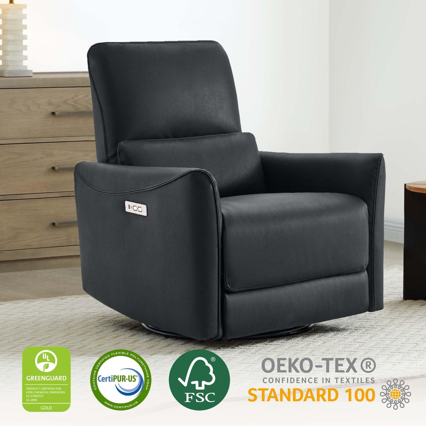 CHITA Power Recliner Chair Swivel Glider, FSC Certified Upholstered Living Room Nursery Reclining Sofa Chair with Lumbar Support, Linen