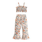 Toddler Baby Girl Boho Outfits Floral Ruffle Rib Sleeveless Halter Tops Bell Bottom 2Pcs Kids Summer Clothes Set