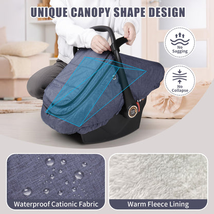 Rquite Car Seat Cover Baby, Carseat Covers Boy Girl, 2 Layers Window -Breathable Mesh & Wind/Sun Shade, Infant Car Seat Canopy Baby Carrier/Stroller Cover, Fit Spring, Fall, Winter, Cold Weather
