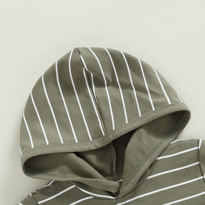 Toddler Baby Boy Summer Outfit Short Sleeve Hooded Stripes Top Casual Shorts Set Infant Newborn Clothes 6 12 18 24 Month