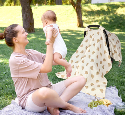 Muslin Car Seat Cover Baby Girls Boys, Summer Cotton Baby Car Seat Cover for Carseat, Comfortable Nursing Cover, Soft Baby Blanket, Breathable Lightweight Infant Stroller Canopy, Rainbow