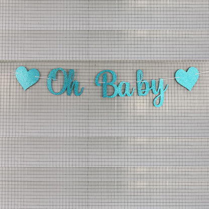 Pre-Strung Baby Shower Banner Oh Baby Sign Rose Gold Glittery Letters | Teddy Bear Gender Reveal Decorations | Baby Sprinkle Decorations for Girl Boy | Baby Gender Reveal Party Decoration Supplies