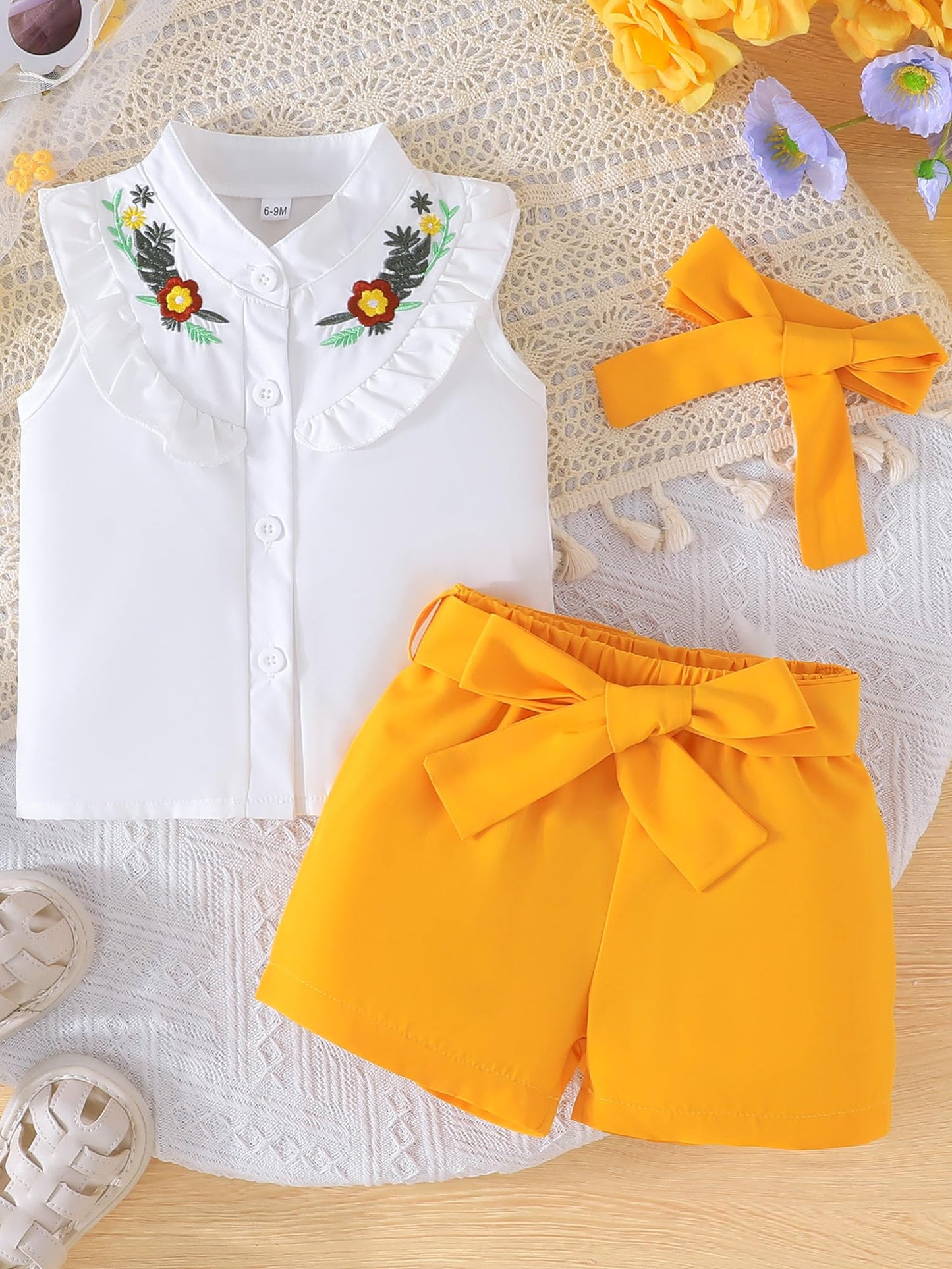 SUREPOCH Baby Girl Clothes Toddler Summer Embroidery Short Shirt Pant Girl Outfit Sleeveless Top Clothes Set