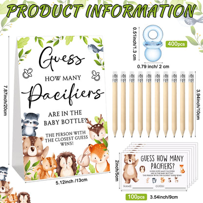 Roowest 512 Pcs Baby Shower Games Guess How Many Pacifiers Sign 100 Small Guessing Games 10 HB Pencils 750ml Milk Bottle 400 Acrylic Pacifiers Decoration for Guest Gender Reveal(Pink,Bear)