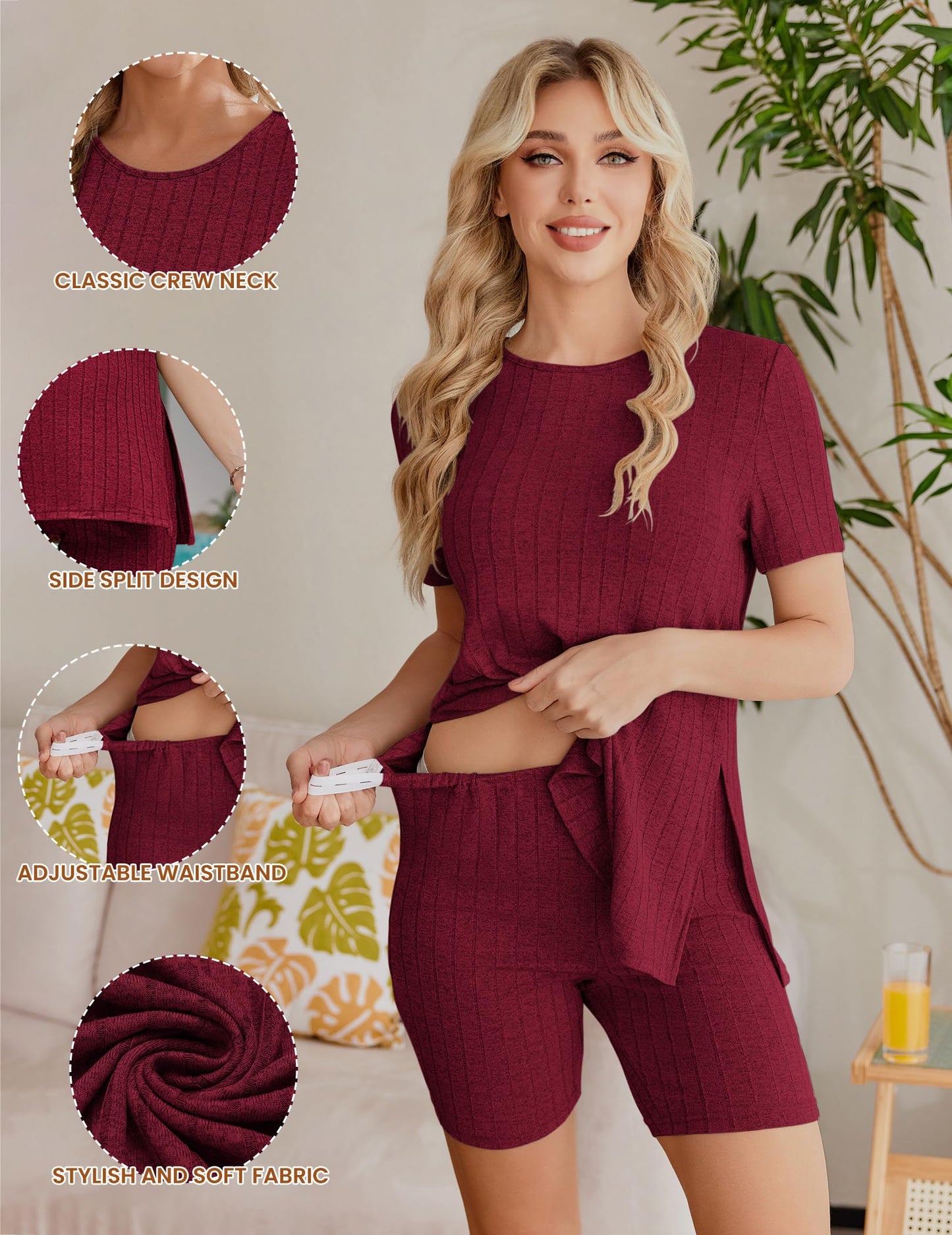 Ekouaer Maternity Sets 2 Piece Outfits Ribbed Knit Short Sleeve Shirts and Biker Shorts Pregnancy Loungewear Mama Clothes
