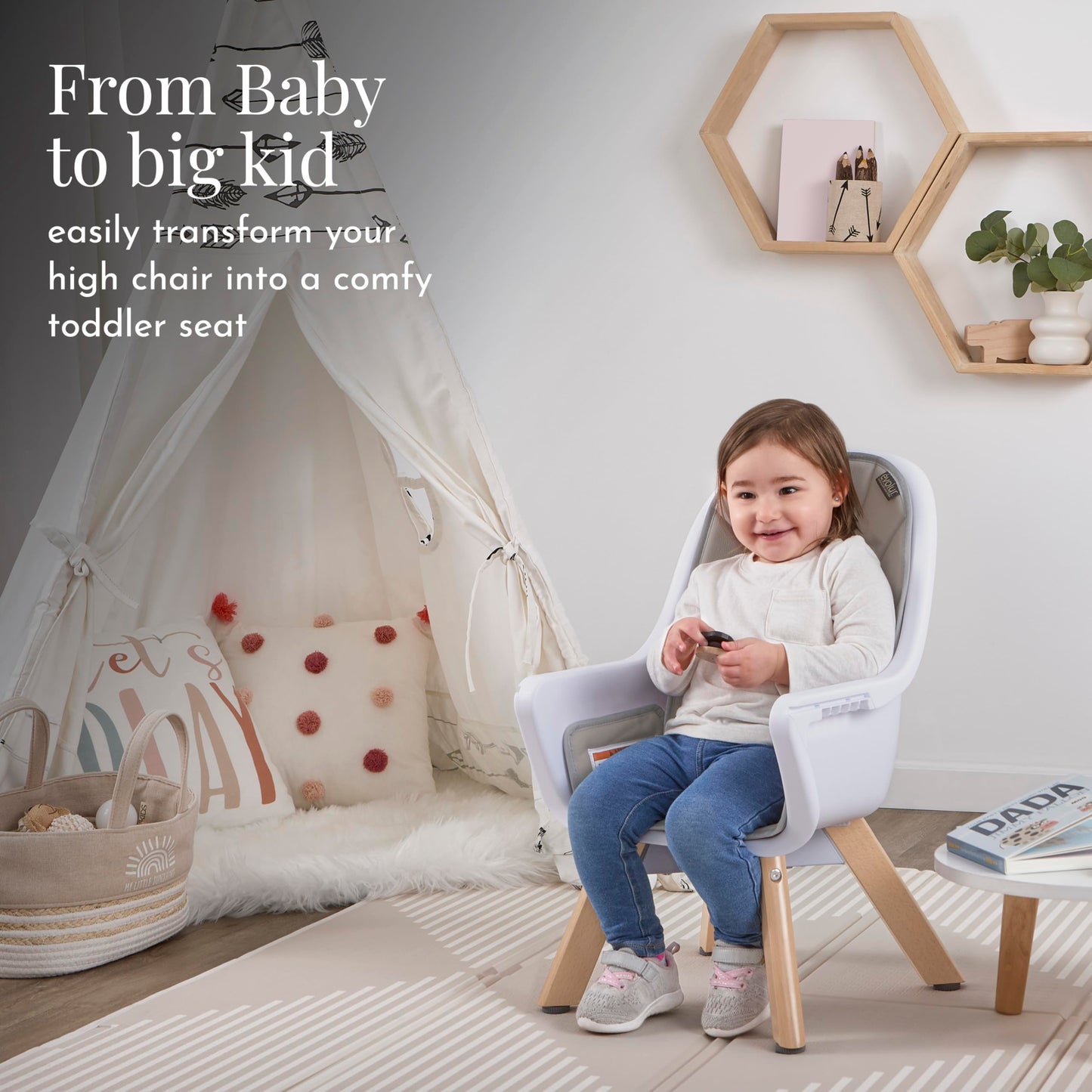 Evolur Zoodle 2 in 1 Convertible Baby High Chair in Light Gray