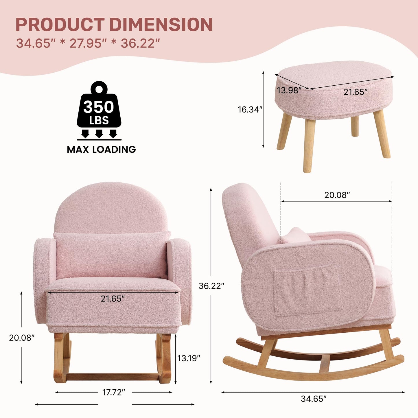 Rocking Chair with Ottoman, Upholstered Glider Rocker with High Backrest and Side Pocket, Rocking Accent Armchair with Solid Wood Legs for Nursery, Living Room, Bedroom Green