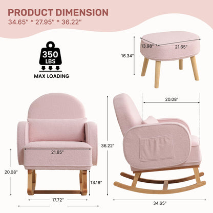 Rocking Chair with Ottoman, Upholstered Glider Rocker with High Backrest and Side Pocket, Rocking Accent Armchair with Solid Wood Legs for Nursery, Living Room, Bedroom Green