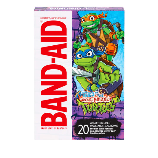 Band-Aid Brand Adhesive First Aid Bandages for Minor Cuts & Scrapes, Wound Care Featuring Nickelodeon TMNT Characters, Fun Bandages for Kids & Toddlers, Sterile, Assorted Sizes, 20 Ct (Pack of 2)