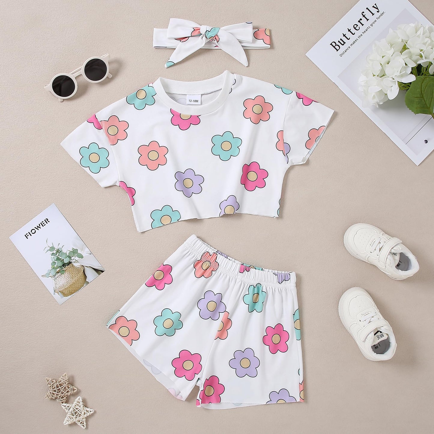 WESIDOM Toddler Girl Clothes Baby Girls Outfits 6M-5T Summer Floral Print Shirt+Shorts+Headband 3pcs Baby Clothing