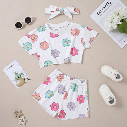 WESIDOM Toddler Girl Clothes Baby Girls Outfits 6M-5T Summer Floral Print Shirt+Shorts+Headband 3pcs Baby Clothing