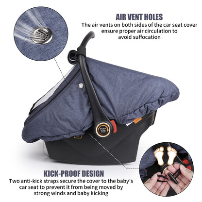 Rquite Car Seat Cover Baby, Carseat Covers Boy Girl, 2 Layers Window -Breathable Mesh & Wind/Sun Shade, Infant Car Seat Canopy Baby Carrier/Stroller Cover, Fit Spring, Fall, Winter, Cold Weather