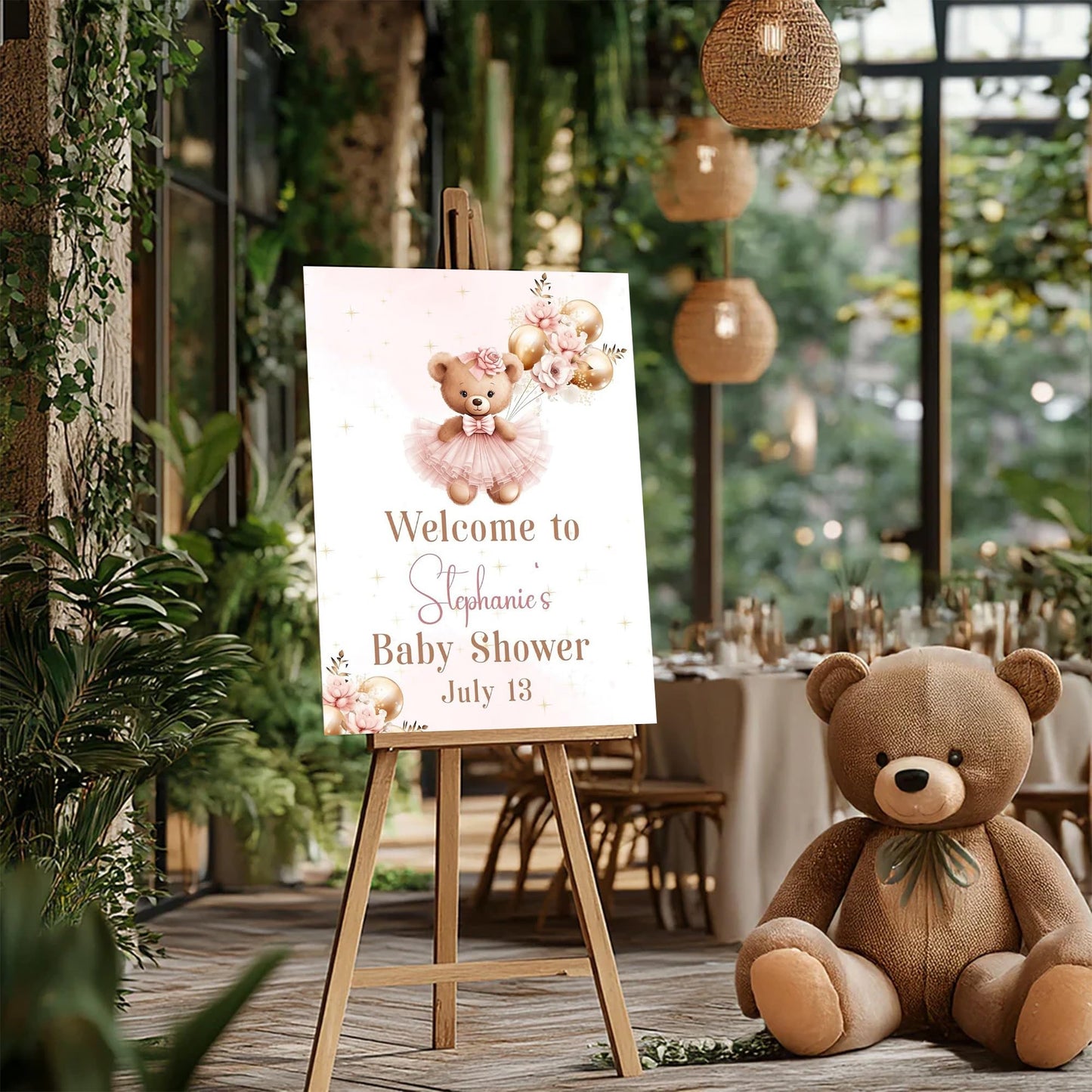 Personalized We Can Bearly Wait Baby Shower Welcome Sign, Welcome to Baby Shower Sign - Teddy Bear & Balloon Theme Décor #5