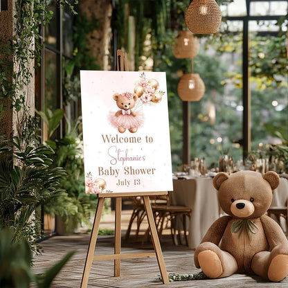 Personalized We Can Bearly Wait Baby Shower Welcome Sign, Welcome to Baby Shower Sign - Teddy Bear & Balloon Theme Décor #5