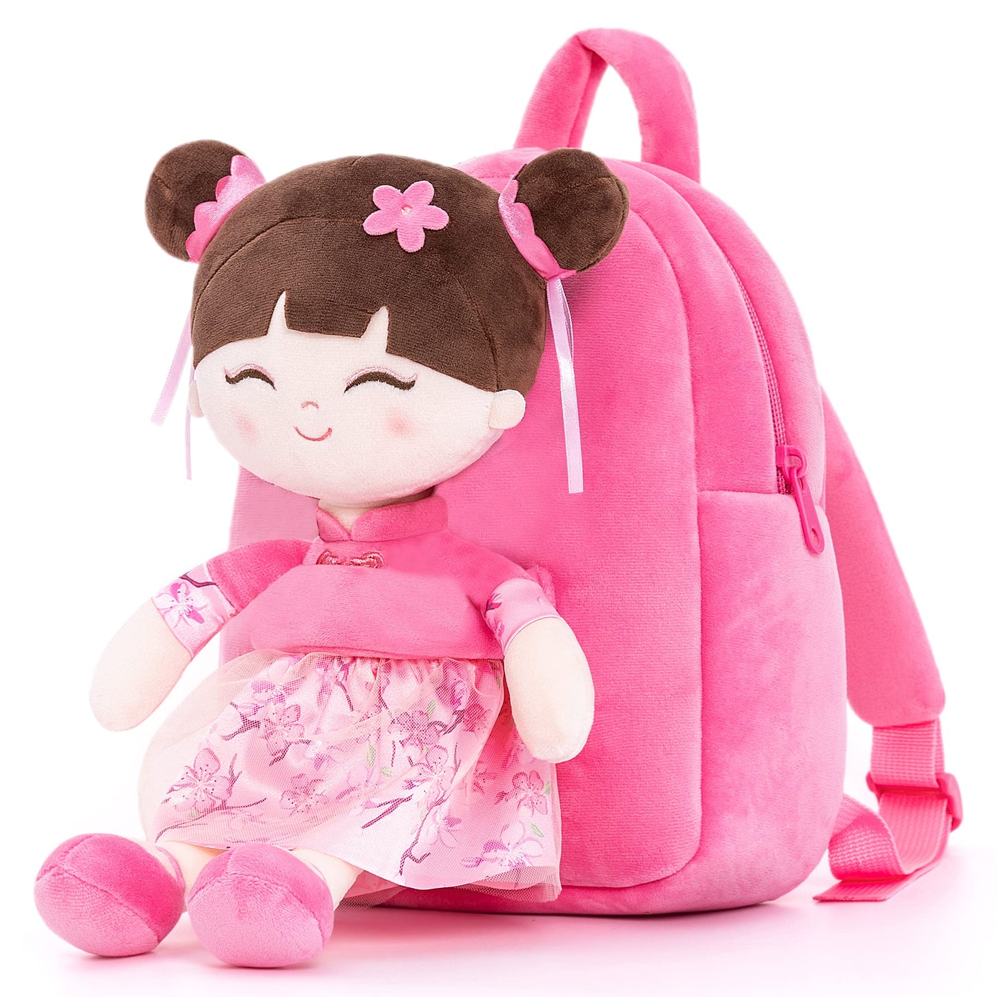 Gloveleya Toddler Backpack Baby Ballerina Girl Gifts Plush Curly Hair Ballet Backpack - Black Blonde 9 inches