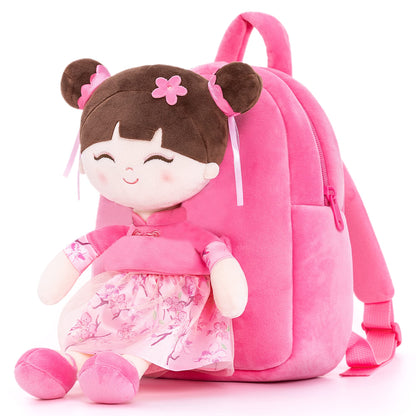 Gloveleya Toddler Backpack Baby Ballerina Girl Gifts Plush Curly Hair Ballet Backpack - Black Blonde 9 inches