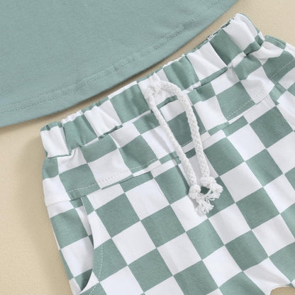 Toddler Baby Boy Summer Clothes Set Short Sleeve Checkered Tops & Shorts Novelty Color Block Outfits