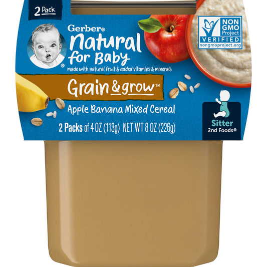 Gerber Nature Fruits Apples Bananas & Cereal, 4 Oz, 2 Ct Tubs