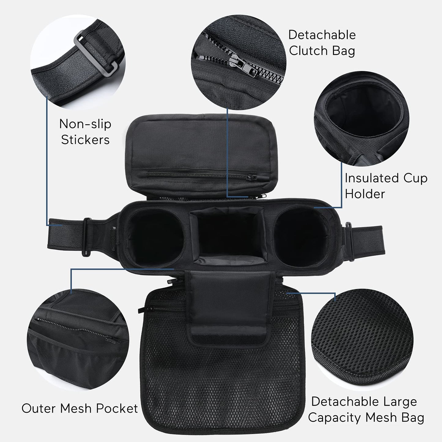 Momcozy Universal Stroller Organizer, 2 Insulated Cup Holders, Removable Zip Pocket, Adjustable Straps, Large Capacity Baby Essentials Compact Design, Fits Any Stroller (Multicolor)