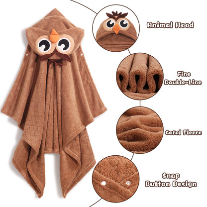 Hooded Baby Towels Boy for 0-6 Years, 50"x 32" Extra Large Toddler Bath Towels with Hood for Boys & Girls, 2-Pack Absorbent Thick Soft Gift for Kids Yellow Lion & Orange Monkey