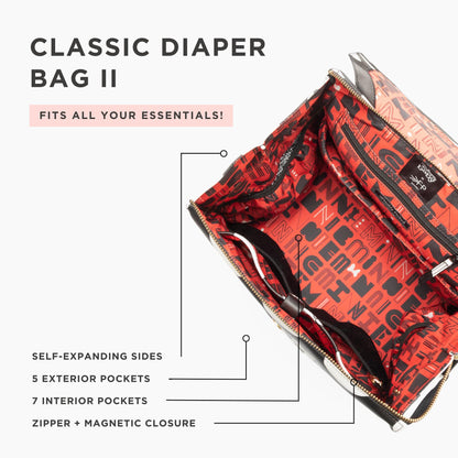 Freshly Picked Classic II Diaper Bag Backpack, Wipeable Vegan Leather With Changing Pad (Minnie Lots of Dots)