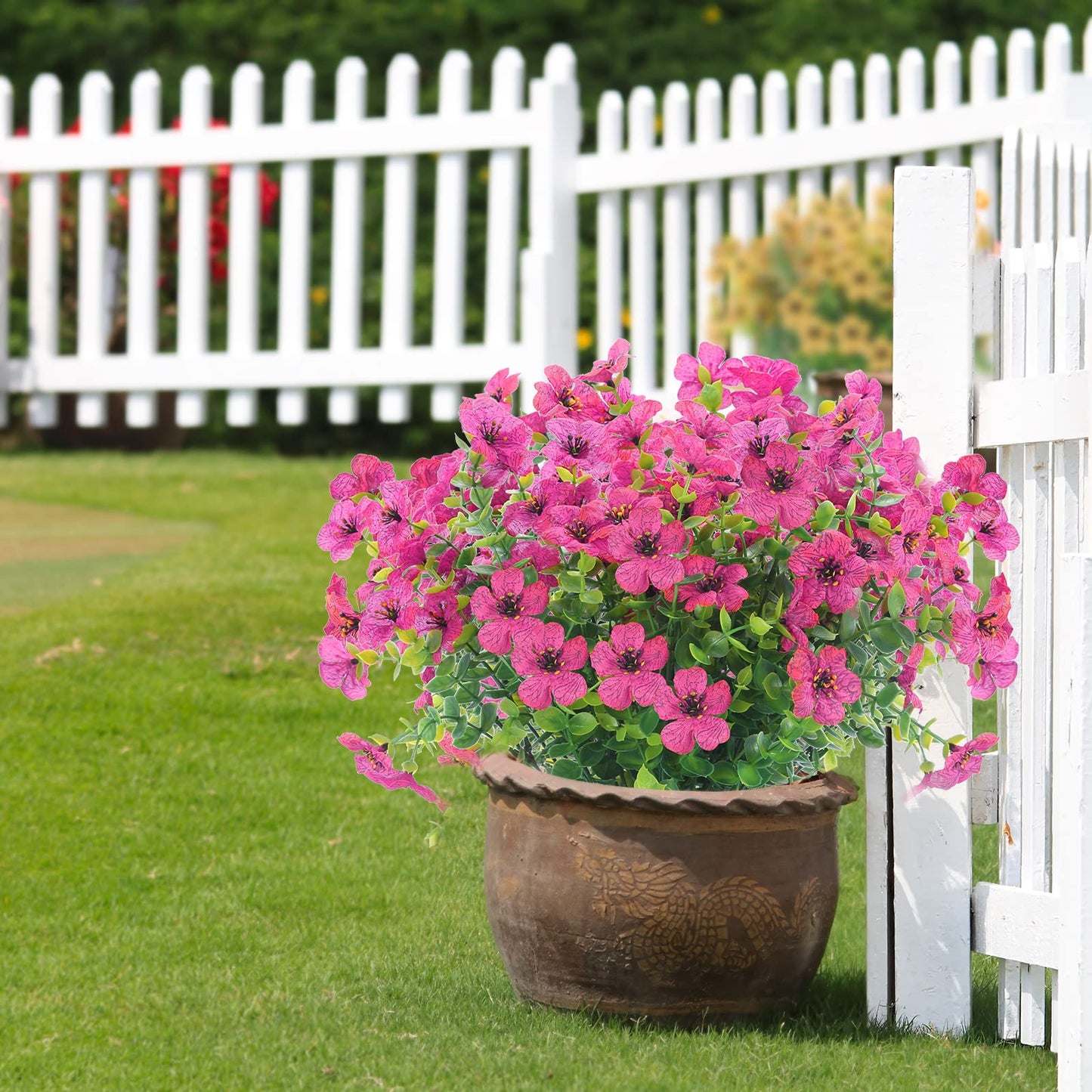12 Bundles Artificial Flowers Outdoor UV Resistant Fake Plastic Plants Indoor Outside Hanging Plants Garden Porch Window Box Home Wedding Farmhouse Festive Shrub Decor (Pink)