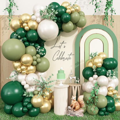 Sage Green Balloons Arch Double Stuffed, Olive Dusty Green Brown Beige Neutral Balloon Garland Kit, White Sand Apricot Tan Latex Balloon for Baby Shower Birthday Jungle Safari Party Decoration