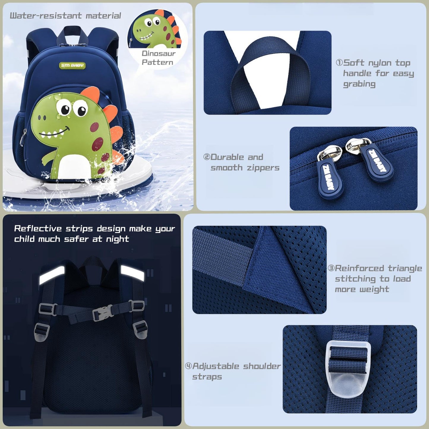 Dinosaur Anti-lost Backpack for Boys Kindergarten Preschool Bookbag with Chest Strap, Toddler Boys Backpack Daycare Bag, B-Green+Orange
