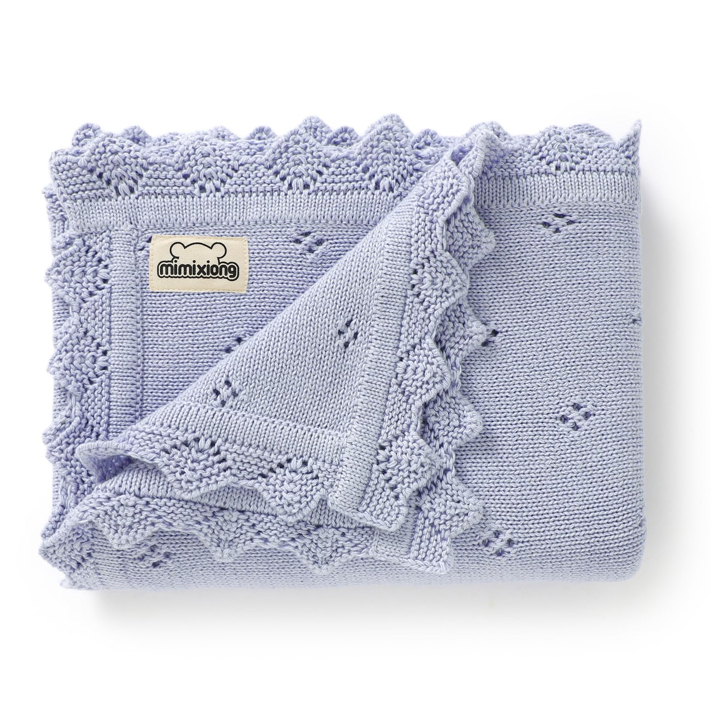 mimixiong Cotton Baby Blanket Knitted Crochet Receiving Crib Nursery Swaddling Blankets for Newborn Baby Boy Girl Off White 30x40 Inch