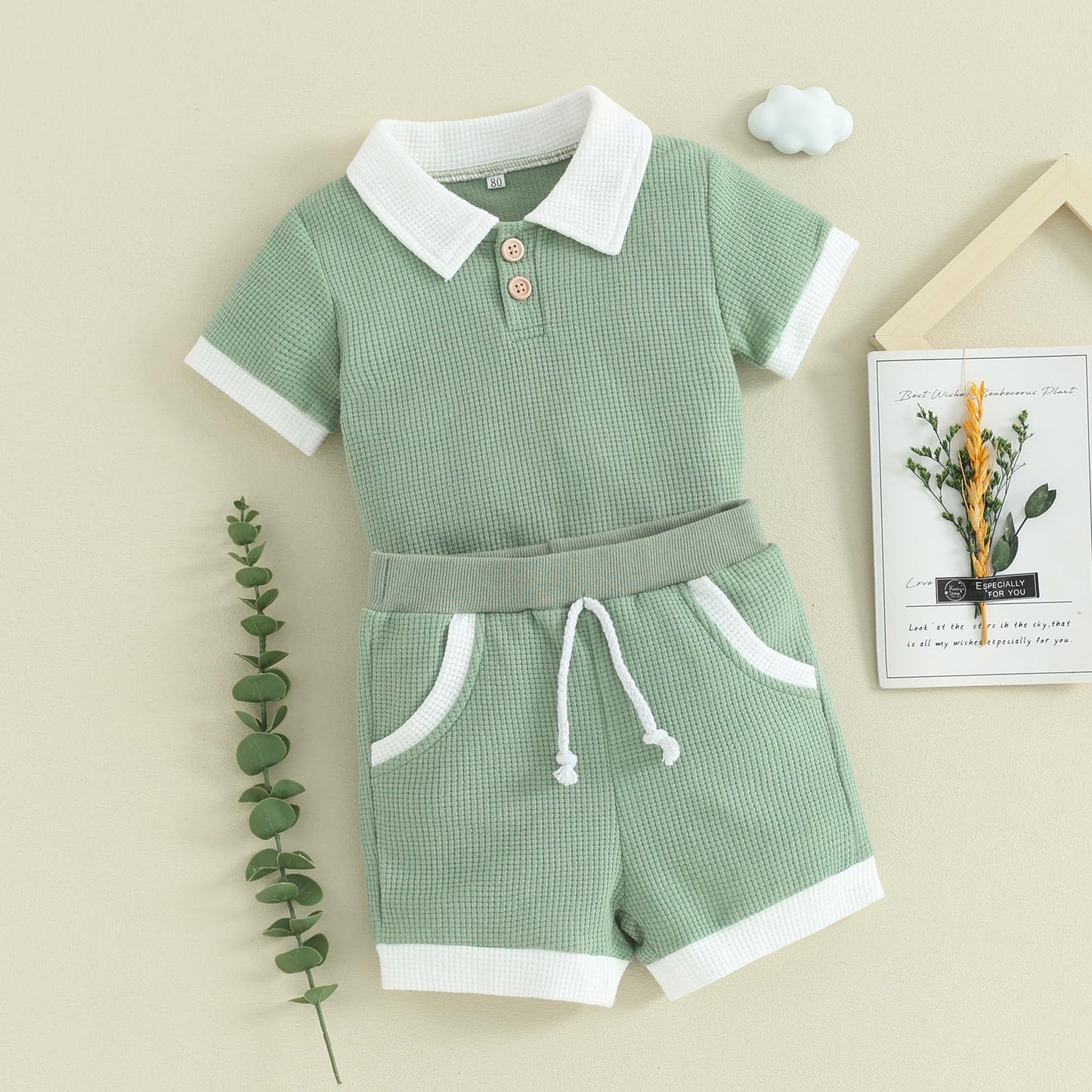 Kuriozud Newborn Baby Boy Summer Clothes Button Short Sleeve Romper Bodysuit Shorts Set Toddler Soft Waffle Outfit