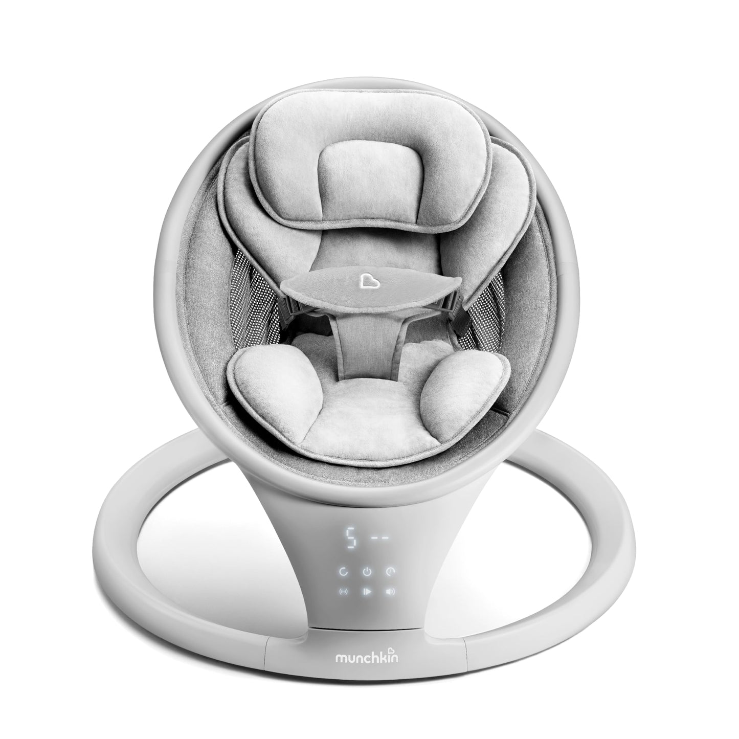 Munchkin Baby Swing, Portable and Lightweight, Bluetooth Enabled Electric Infant Rocker with Natural Sway in 5 Ranges of Motion, Newborn Nursery Essentials, White/Grey