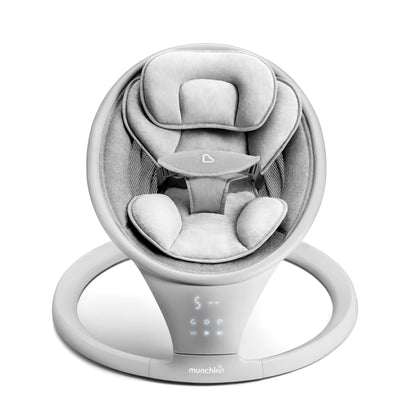 Munchkin Baby Swing, Portable and Lightweight, Bluetooth Enabled Electric Infant Rocker with Natural Sway in 5 Ranges of Motion, Newborn Nursery Essentials, White/Grey