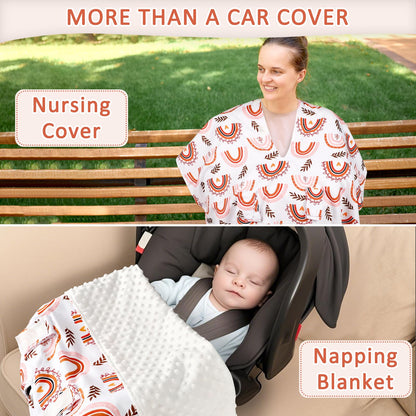 Baby Car Seat Cover, Breathable Infant Carseat Cover for Summer Peekaboo Opening Car Seat Canopy Cover, Nursing Cover for Baby Boys Girls (Blue Dinosaurs)