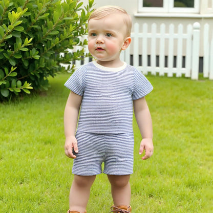 VISGOGO Baby Boy Girls Toddler Summer Outfit Striped T-shirt Toddler Boy Summer Clothes 6 12 18 Months 2 3 4 5 T Short Set