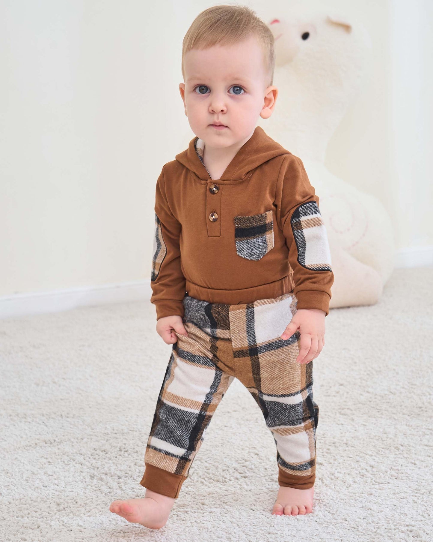 Renotemy Newborn Baby Boy Clothes Infant Boy Outfits Baby Hoodie Romper Fall Winter 0 3 6 9 12 18 Months Baby Clothes for Boy