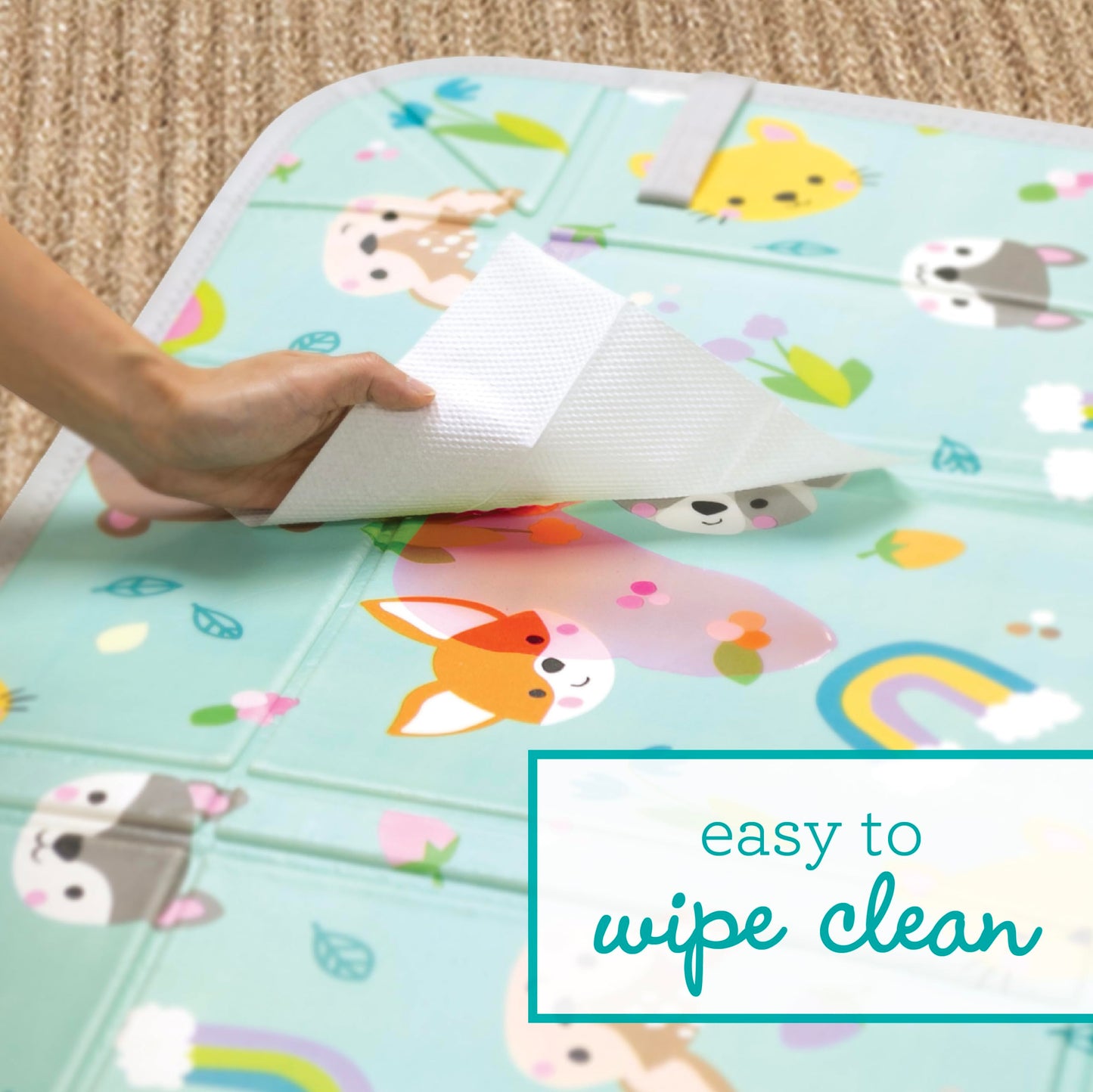 Infantino Foldable Soft Foam Mat, Extra Large Double-Sided Cushioned Portable Play Mat with Fold-Up Sides, Non Slip Crawling & Playing for Infants and Toddlers, Rainbows