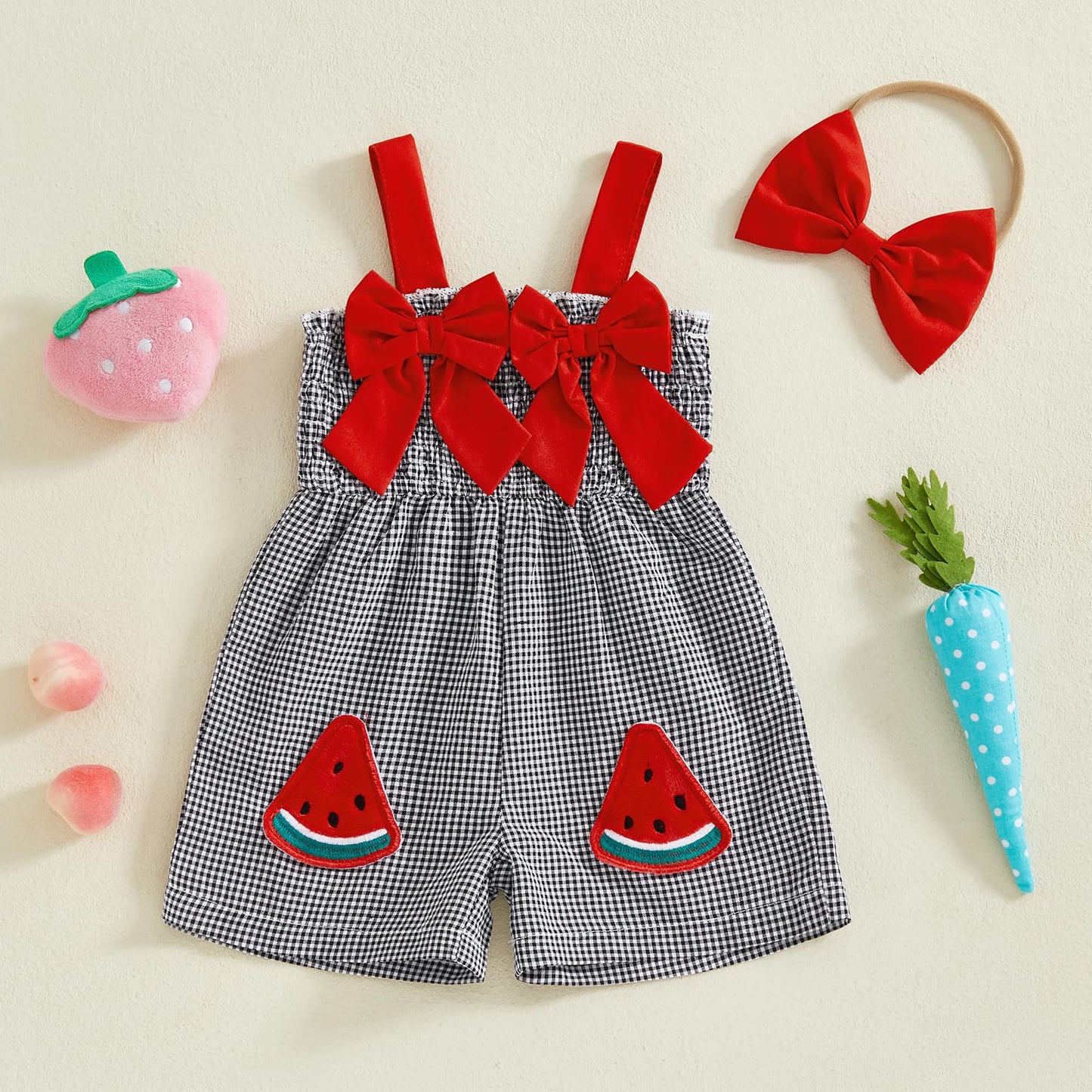 Boho Baby Girl Clothes Summer Toddler Tank Romper Sleeveless Bowknot Ruffle Overalls Jumpsuit Shorts With Headband