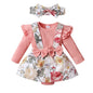 Newborn Baby Girl Clothes Infant Romper Floral Suspender Dress Ruffle Sleeve Onesie Outfit Jumpsuit Headband Spring Summer